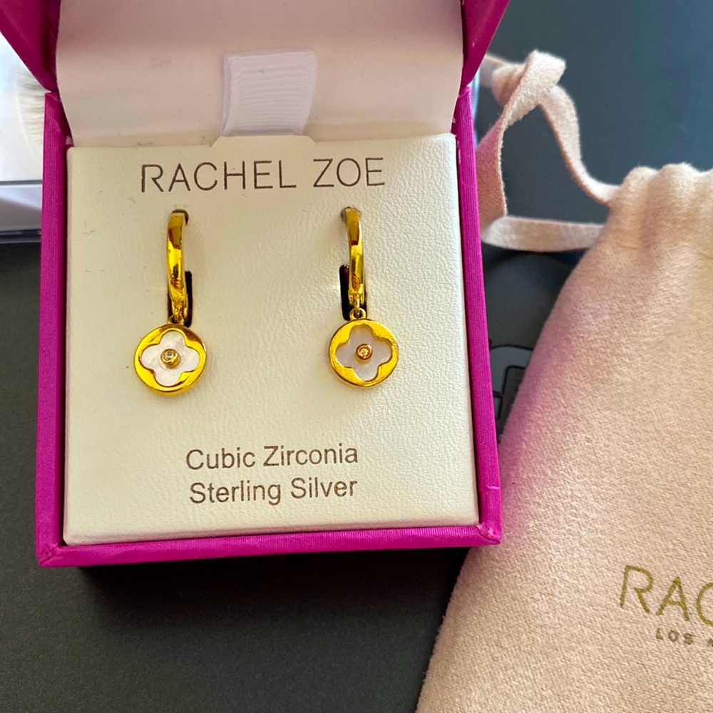 Rachel Zoe | Womens Cubic Zirconia Sterling Silver Clover Dangle Earring